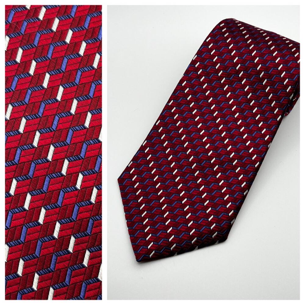 Geoffrey Beene Burgundy Geometric Silk Tie USA